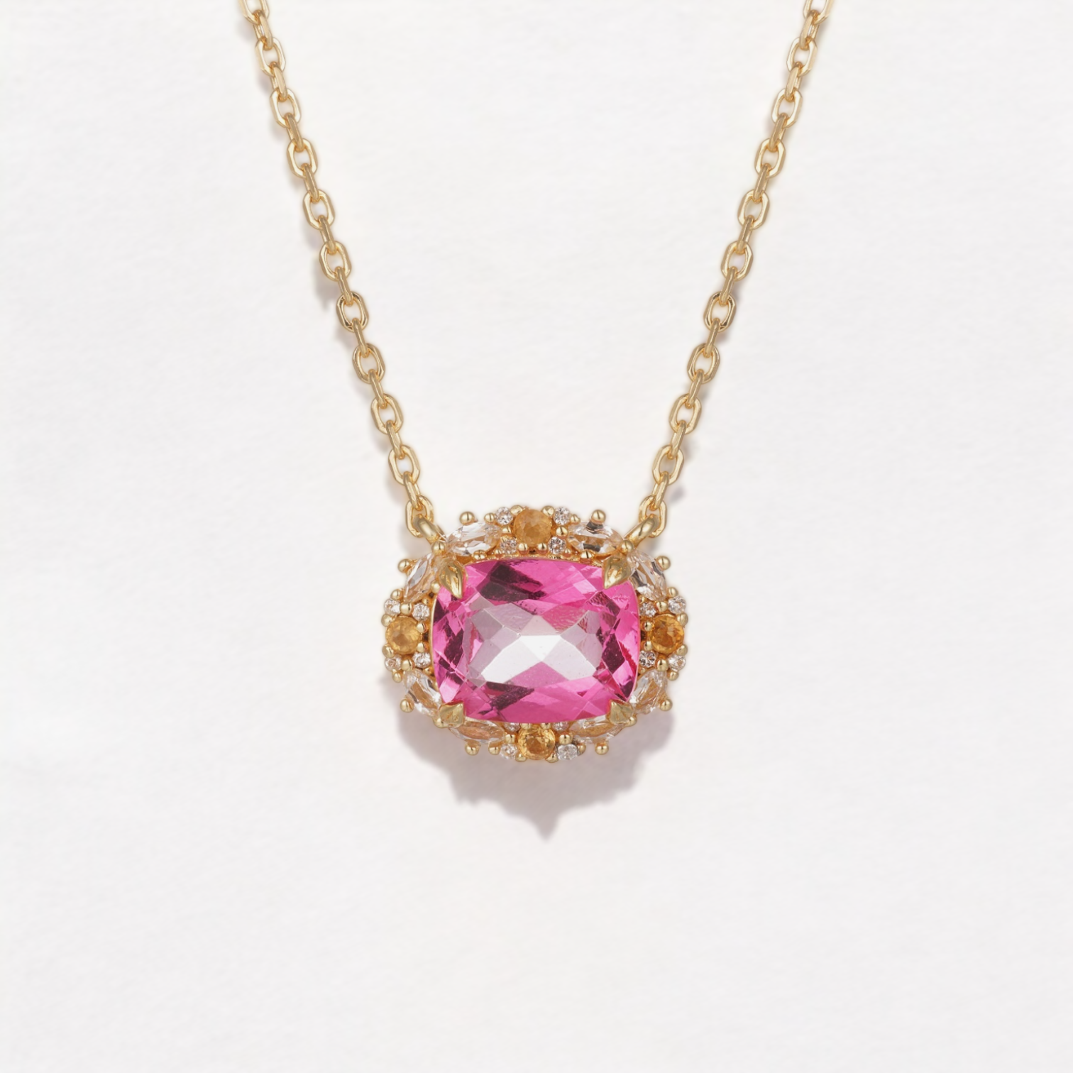Vivian Grace Jewelry Necklace Gold The Poppy Necklace - Antique Cushion- Pink Topaz and Citrine