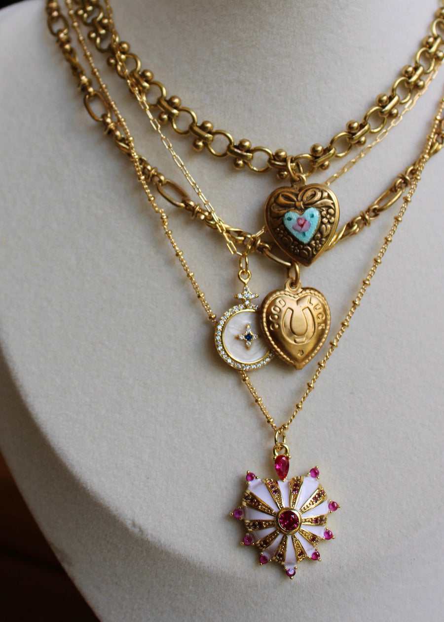 Vivian Grace Jewelry Necklace Gold Vintage Blue Guilloche Heart Necklace