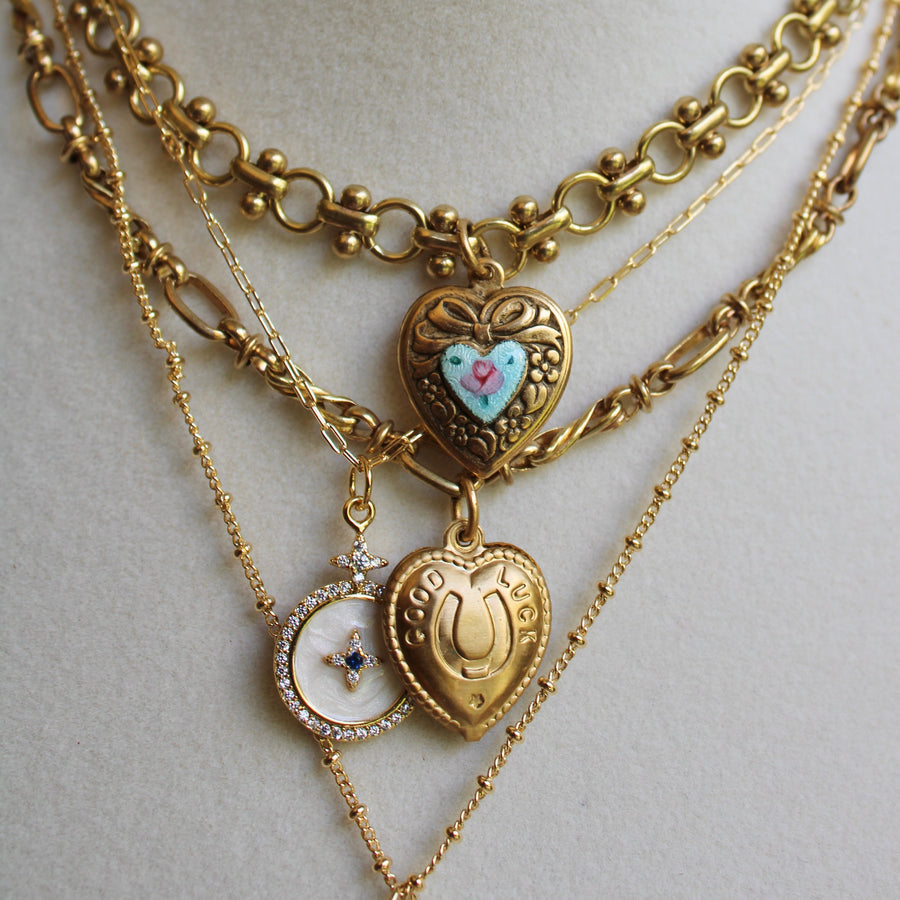 Vivian Grace Jewelry Necklace Gold Vintage Blue Guilloche Heart Necklace