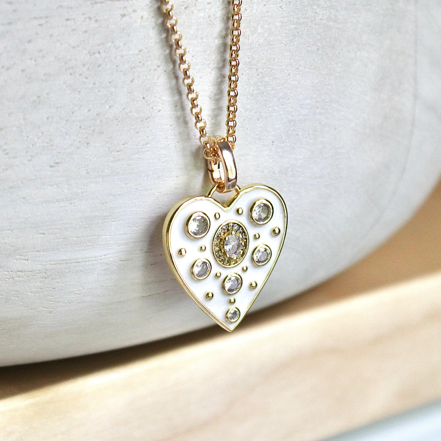 Vivian Grace Jewelry Necklace Gold White Enamel Heart Pendant
