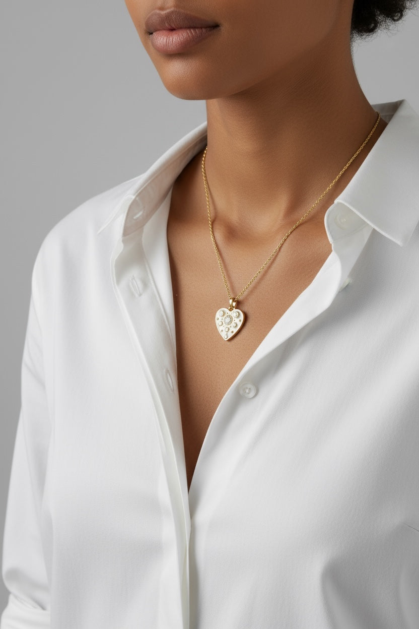 Vivian Grace Jewelry Necklace Gold White Enamel Heart Pendant