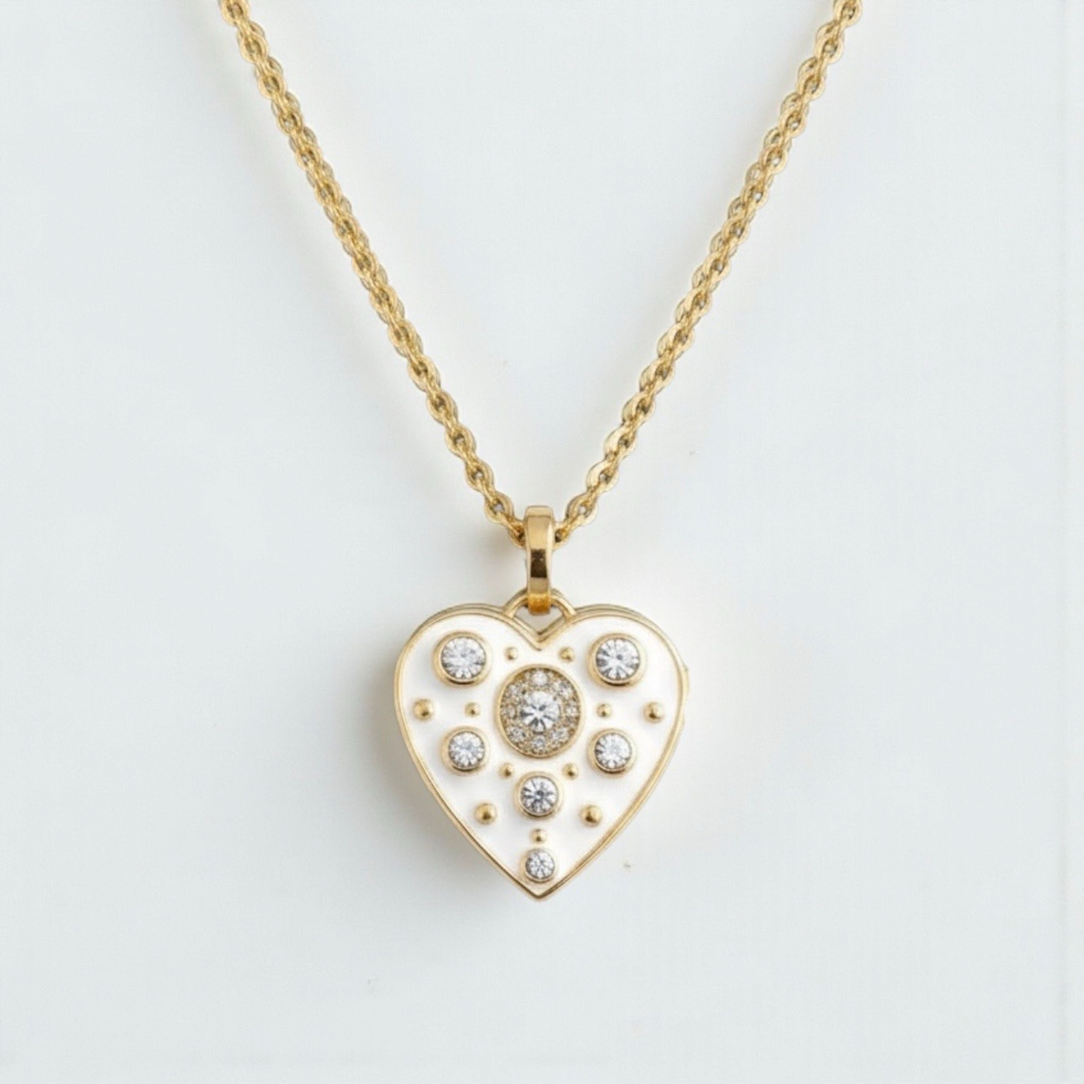 Vivian Grace Jewelry Necklace Gold White Enamel Heart Pendant