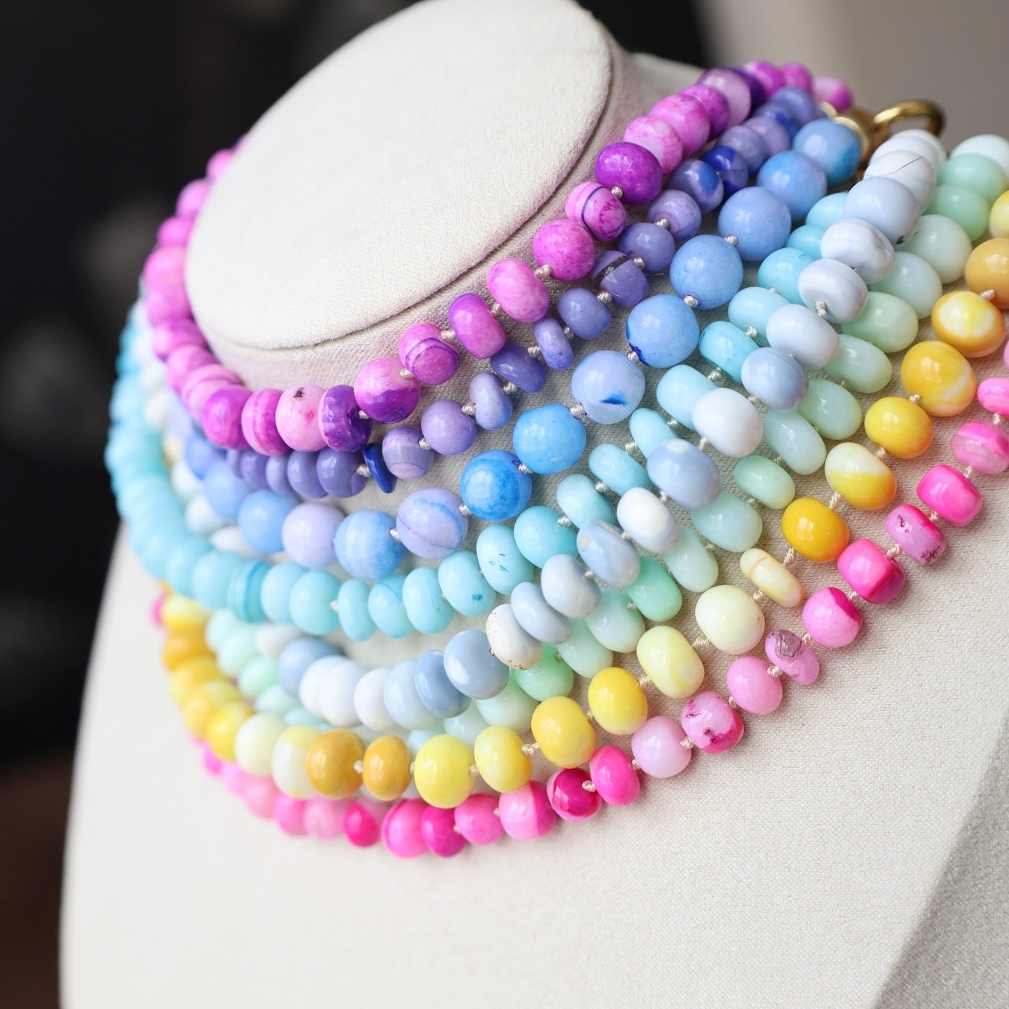 Vivian Grace Jewelry Necklace Hand Knotted Peruvian Opal Bead Necklace- 8mm Mint