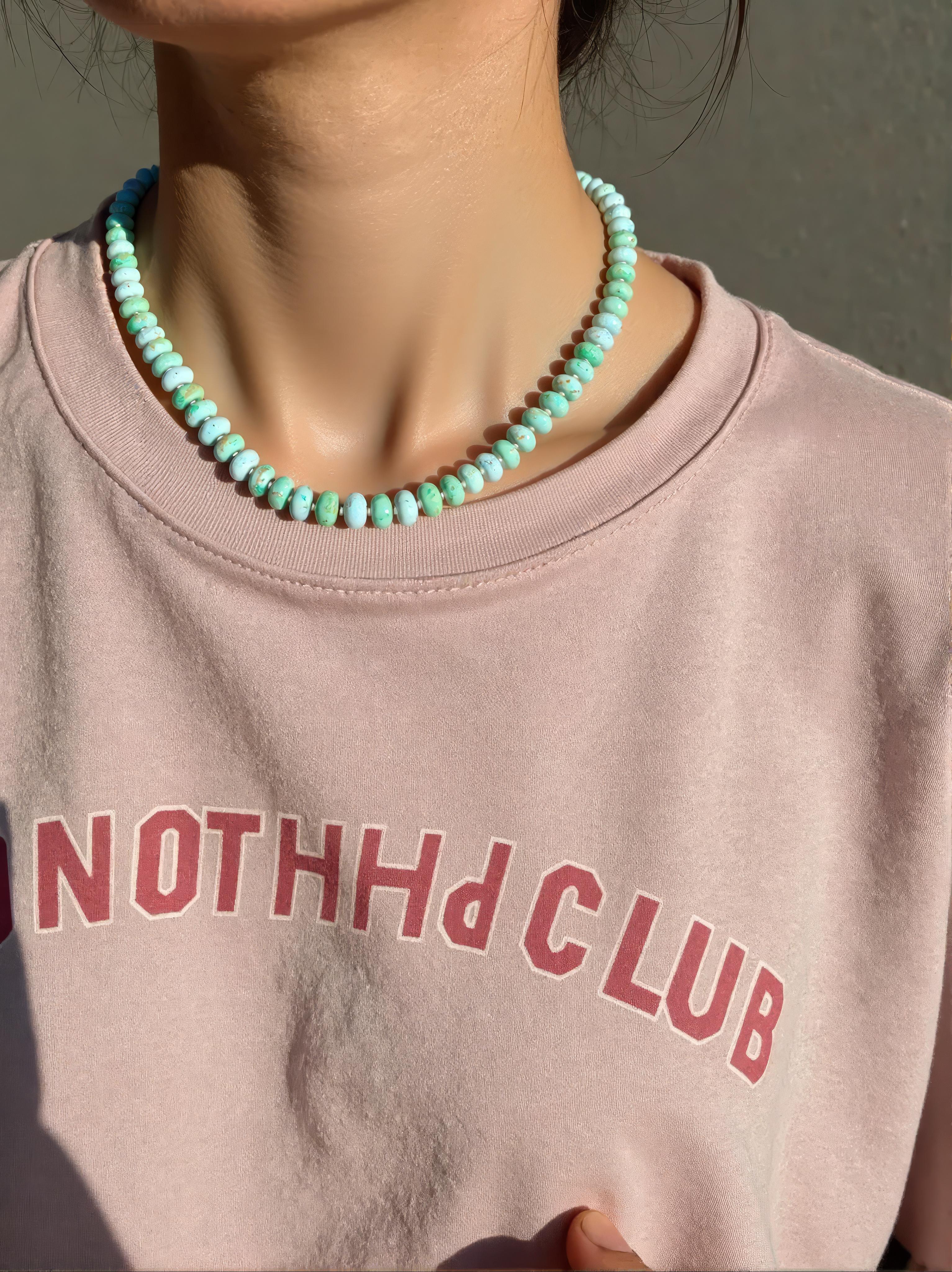 Vivian Grace Jewelry Necklace Hand Knotted Peruvian Opal Bead Necklace- 8mm Mint