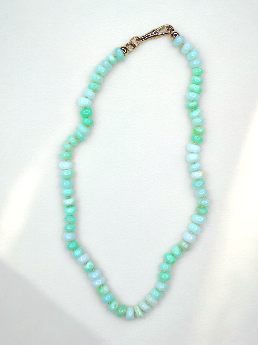 Vivian Grace Jewelry Necklace Mint Peruvian Opal Hand Knotted Gemstone Bead Charm Holder Necklace