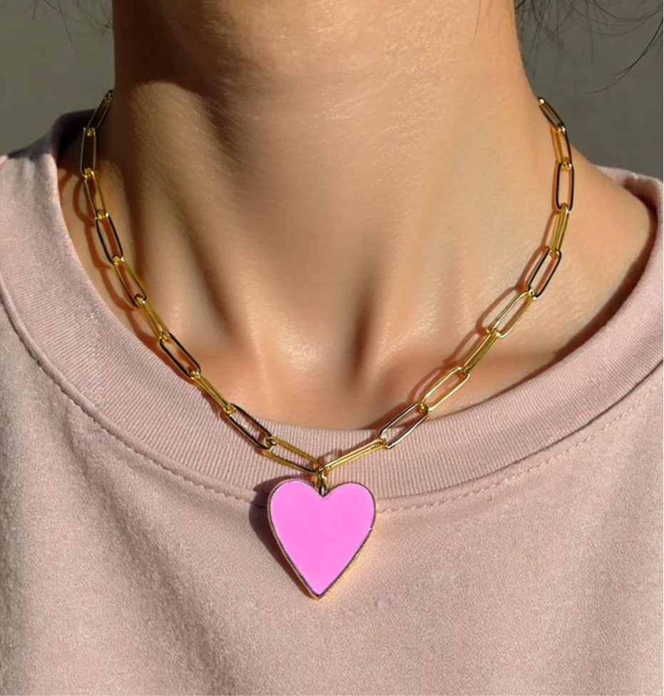 Vivian Grace Jewelry Necklace Pink Gold-Filled Enamel Heart Necklace