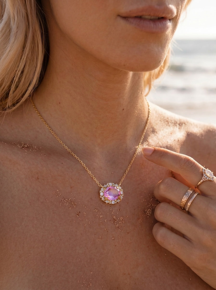 Vivian Grace Jewelry Necklace Poppy Necklace - Pink Dichroic Glass