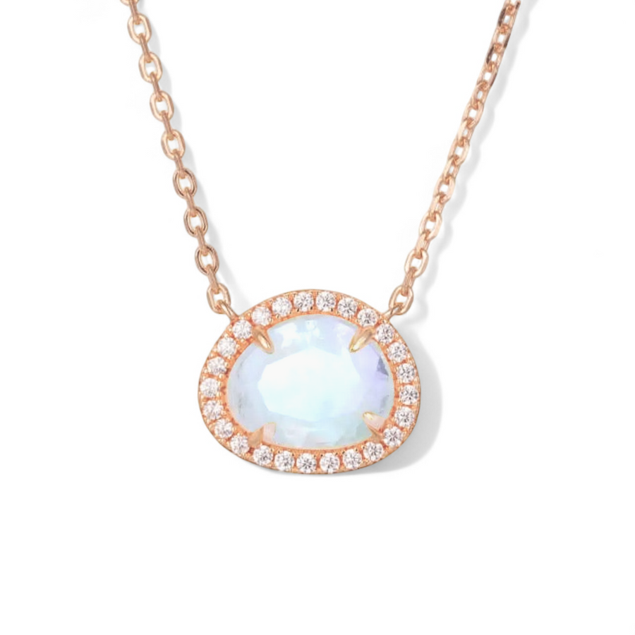 Vivian Grace Jewelry Necklace Rose Gold Skye Halo Moonstone Necklace