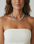 Vivian Grace Jewelry Necklace Round Hand Knotted Peruvian Opal Bead Necklace- 8mm Lavender Blue