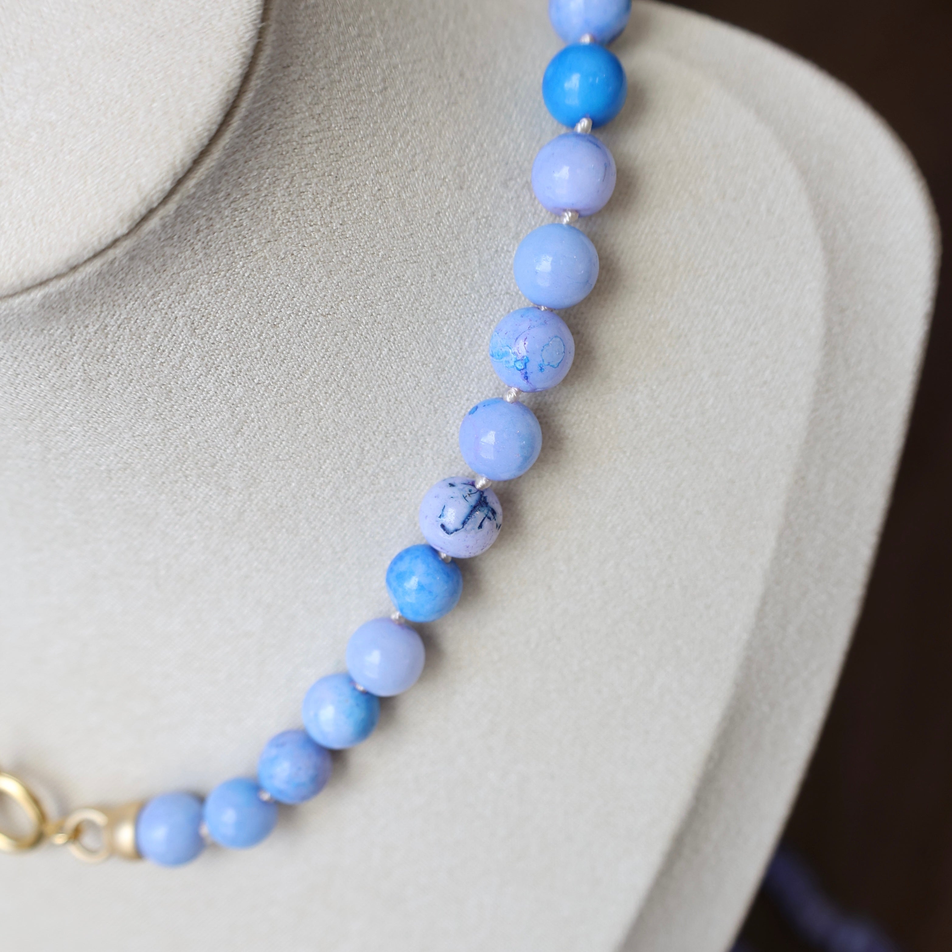 Vivian Grace Jewelry Necklace Round Hand Knotted Peruvian Opal Bead Necklace- 8mm Lavender Blue