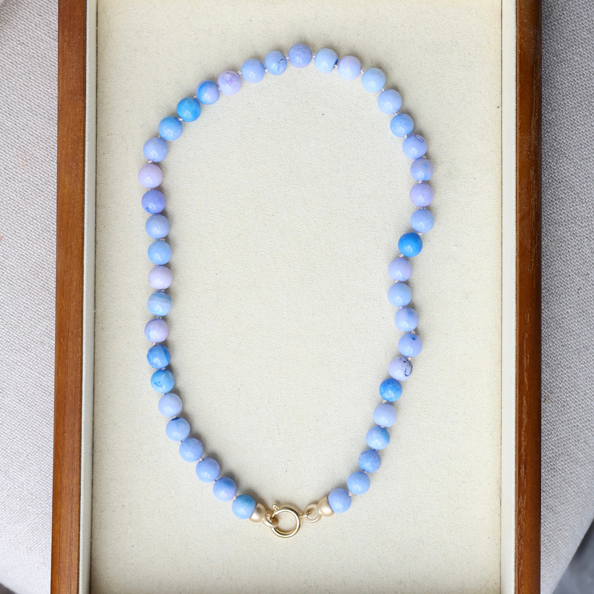 Vivian Grace Jewelry Necklace Round Hand Knotted Peruvian Opal Bead Necklace- 8mm Lavender Blue