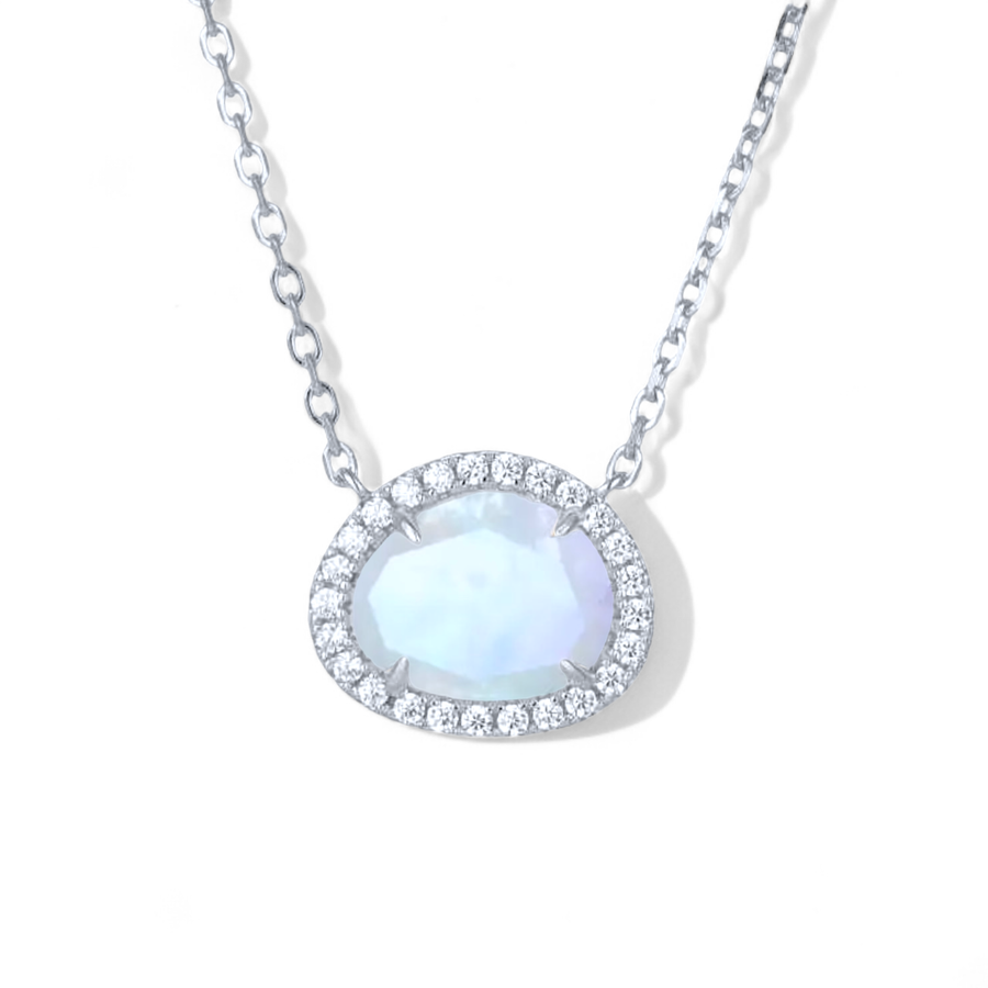 Vivian Grace Jewelry Necklace Silver Skye Halo Moonstone Necklace