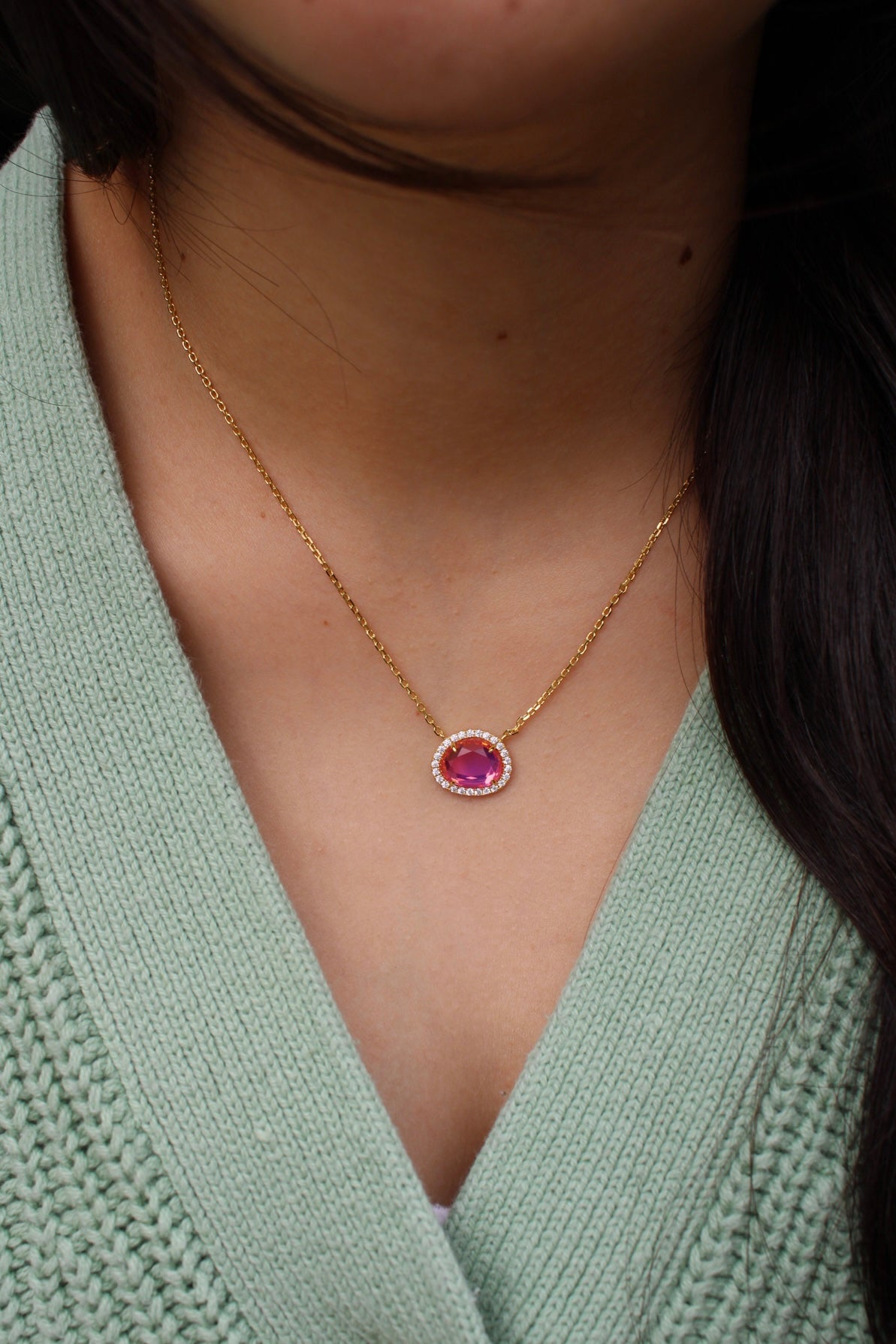 Vivian Grace Jewelry Necklace Skye Necklace - Pink Dichroic Glass