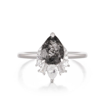 Vivian Grace Jewelry Ring Black Rutilated Quartz Ring- Sterling Silver