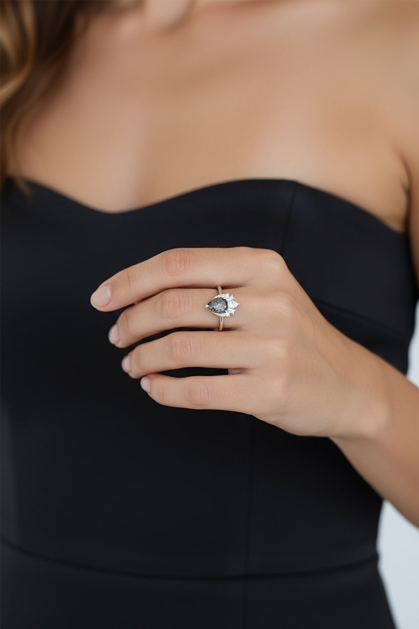 Vivian Grace Jewelry Ring Black Rutilated Quartz Ring- Sterling Silver