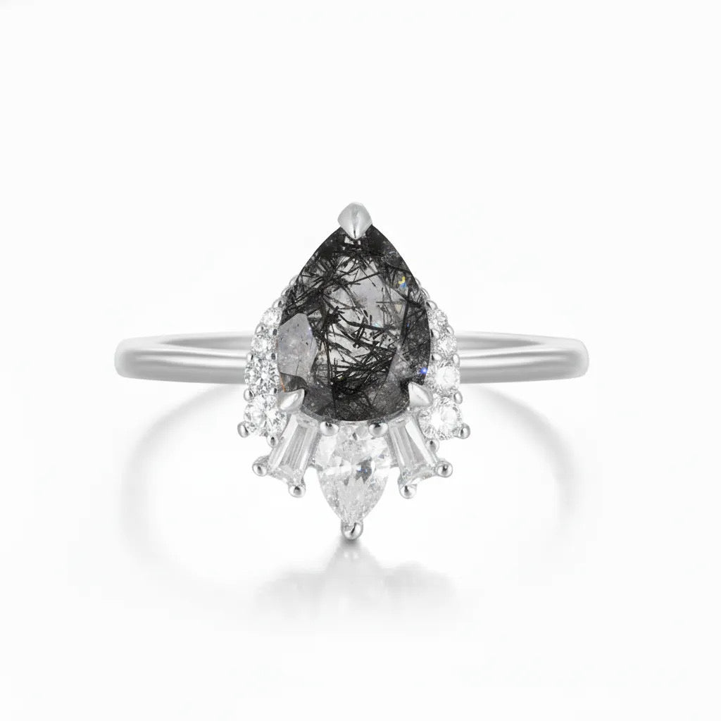 Vivian Grace Jewelry Ring Black Rutilated Quartz Ring- Sterling Silver