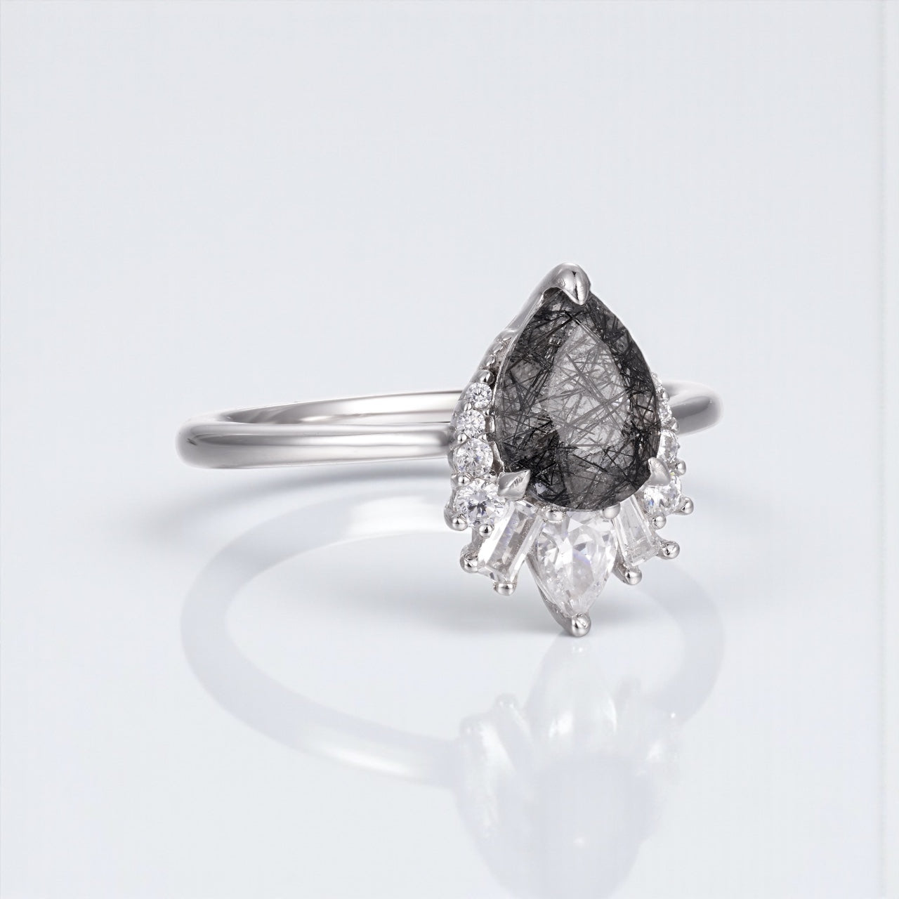 Vivian Grace Jewelry Ring Black Rutilated Quartz Ring- Sterling Silver
