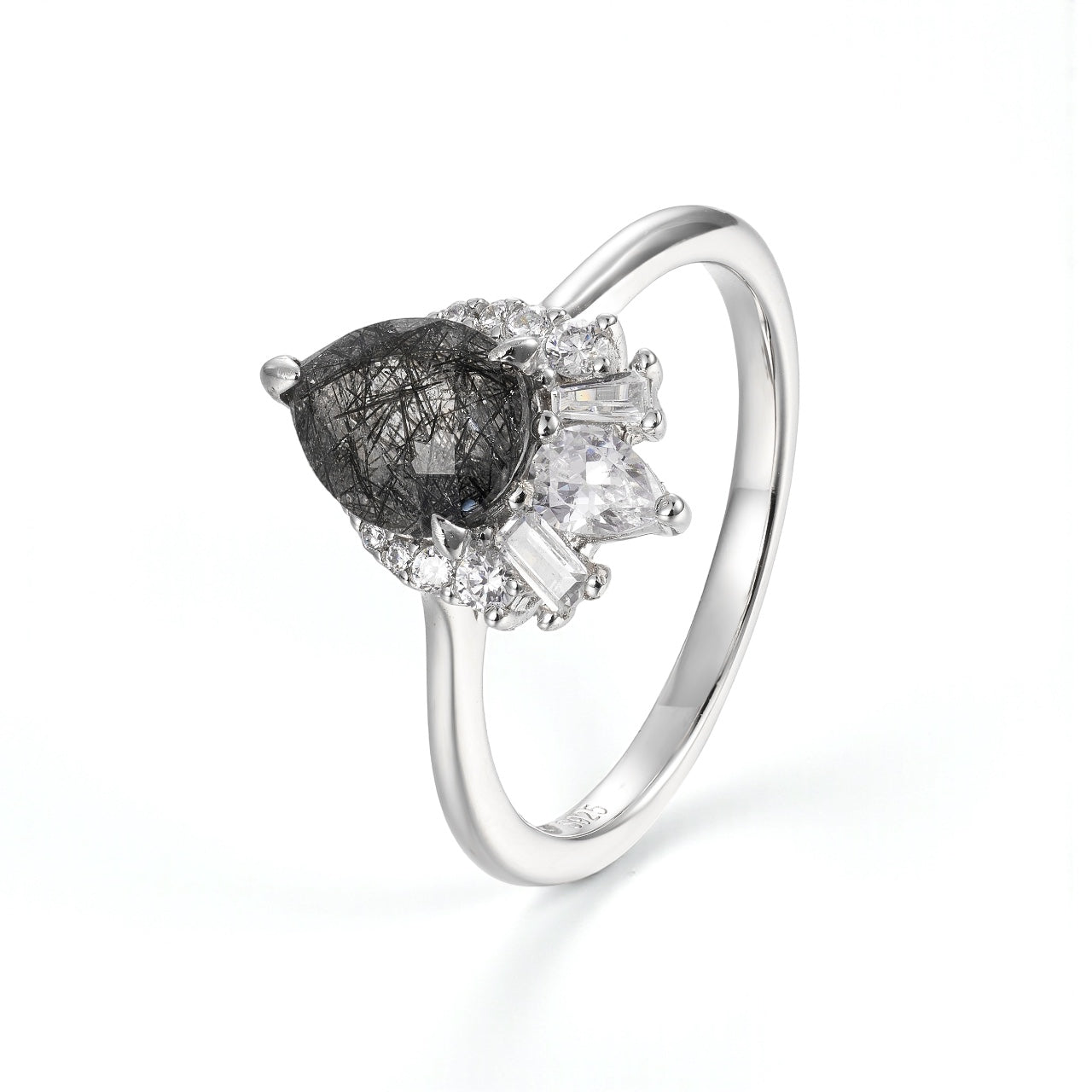 Vivian Grace Jewelry Ring Black Rutilated Quartz Ring- Sterling Silver