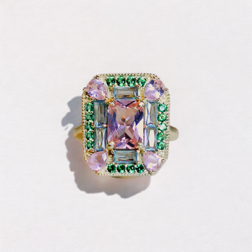 Vivian Grace Jewelry Ring Emerald Morganite Art Deco Cocktail Ring -Lab Created Gemstones
