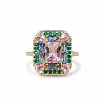 Vivian Grace Jewelry Ring Emerald Morganite Art Deco Cocktail Ring -Lab Created Gemstones