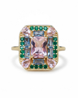 Vivian Grace Jewelry Ring Emerald Morganite Art Deco Cocktail Ring -Lab Created Gemstones