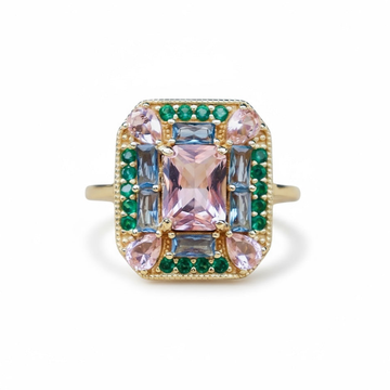 Vivian Grace Jewelry Ring Emerald Morganite Art Deco Cocktail Ring -Lab Created Gemstones