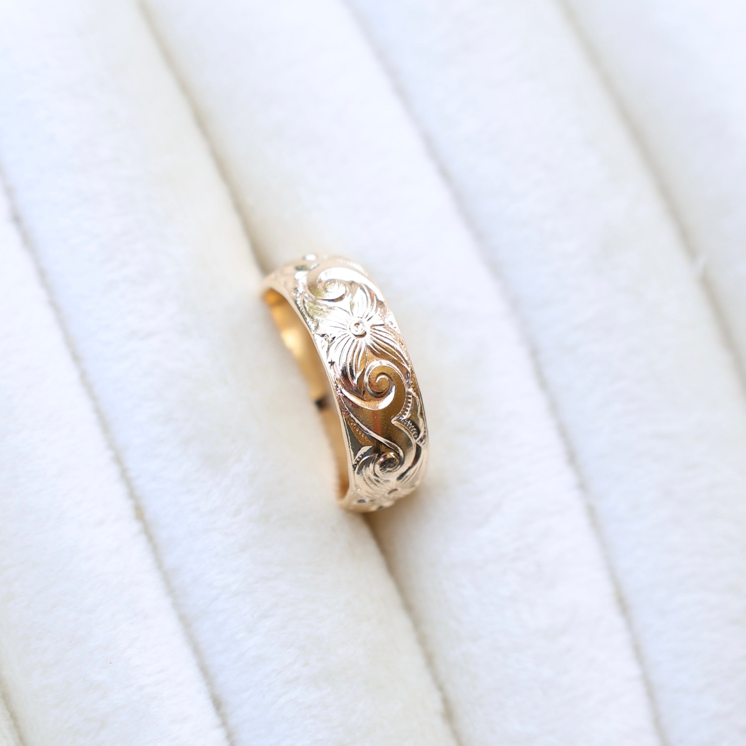 Vivian Grace Jewelry Ring Floral Carved 14k Gold Filled Cigar Band- 6.4mm