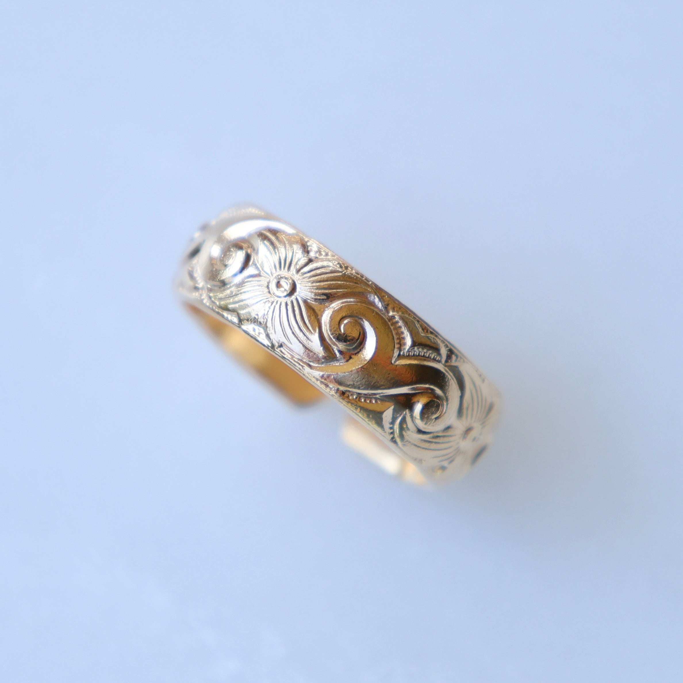 Vivian Grace Jewelry Ring Floral Carved 14k Gold Filled Cigar Band- 6.4mm