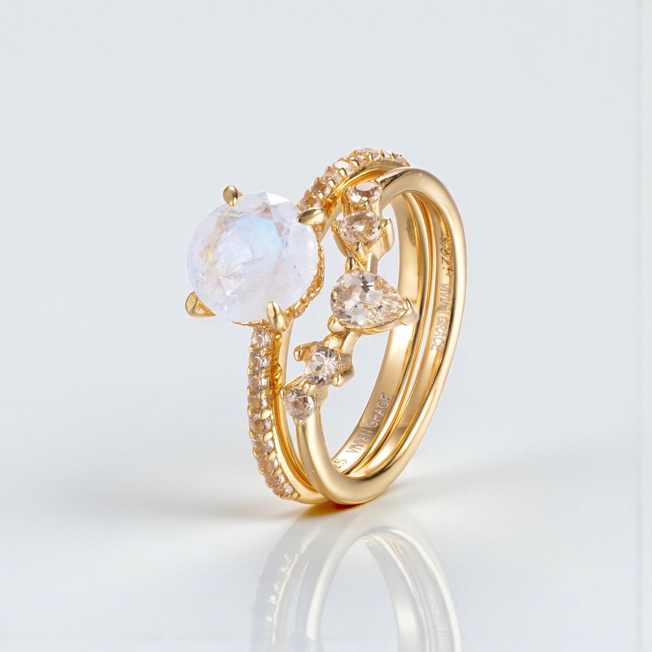 Vivian Grace Jewelry Ring Gold / 5 Ava Moonstone & Topaz Ring Set