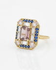 Vivian Grace Jewelry Ring Lab Sapphire Morganite Art Deco Cocktail Ring as
