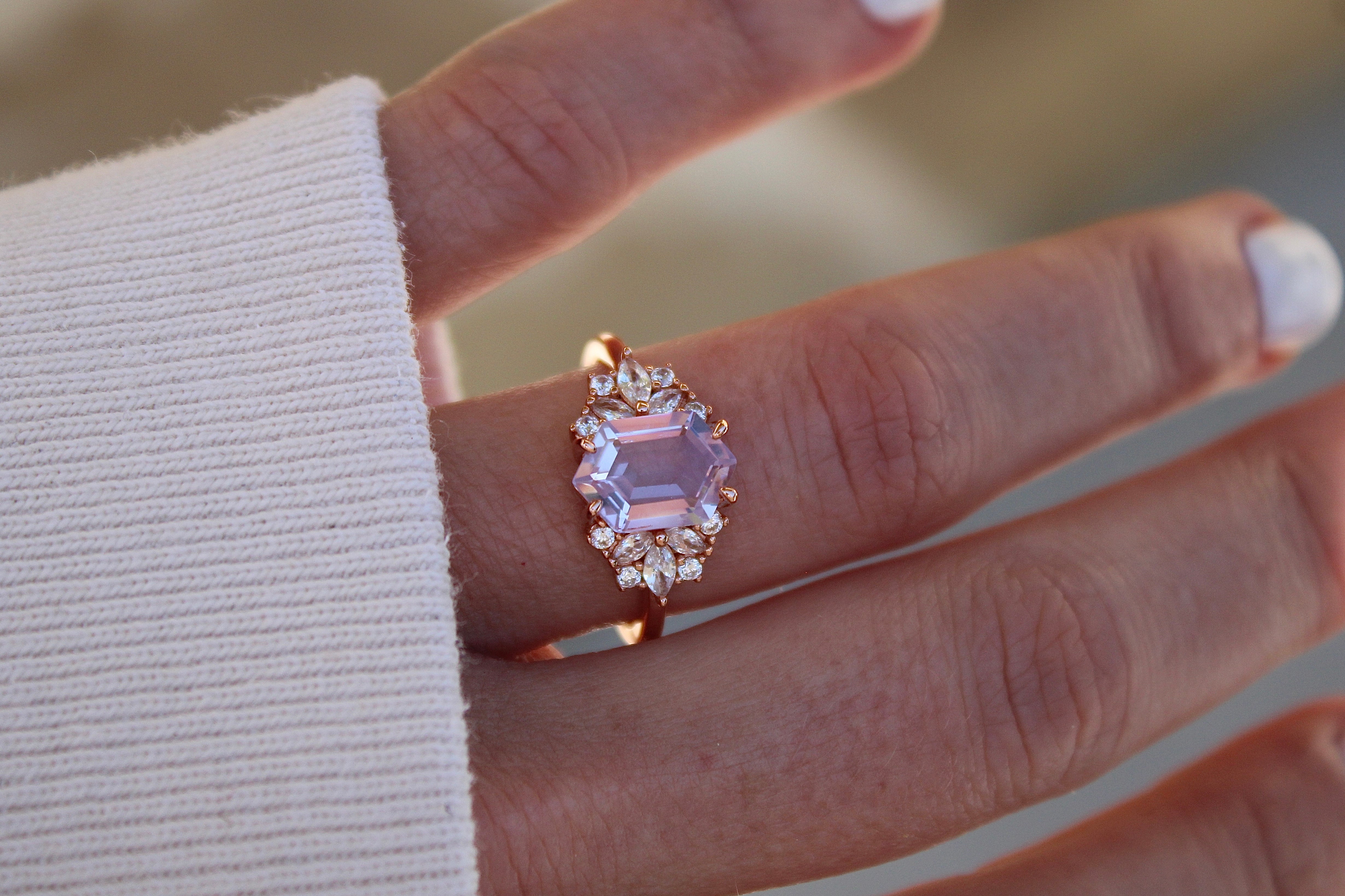 Vivian Grace Jewelry Ring Lavender Quartz Hexagon Floral Ring