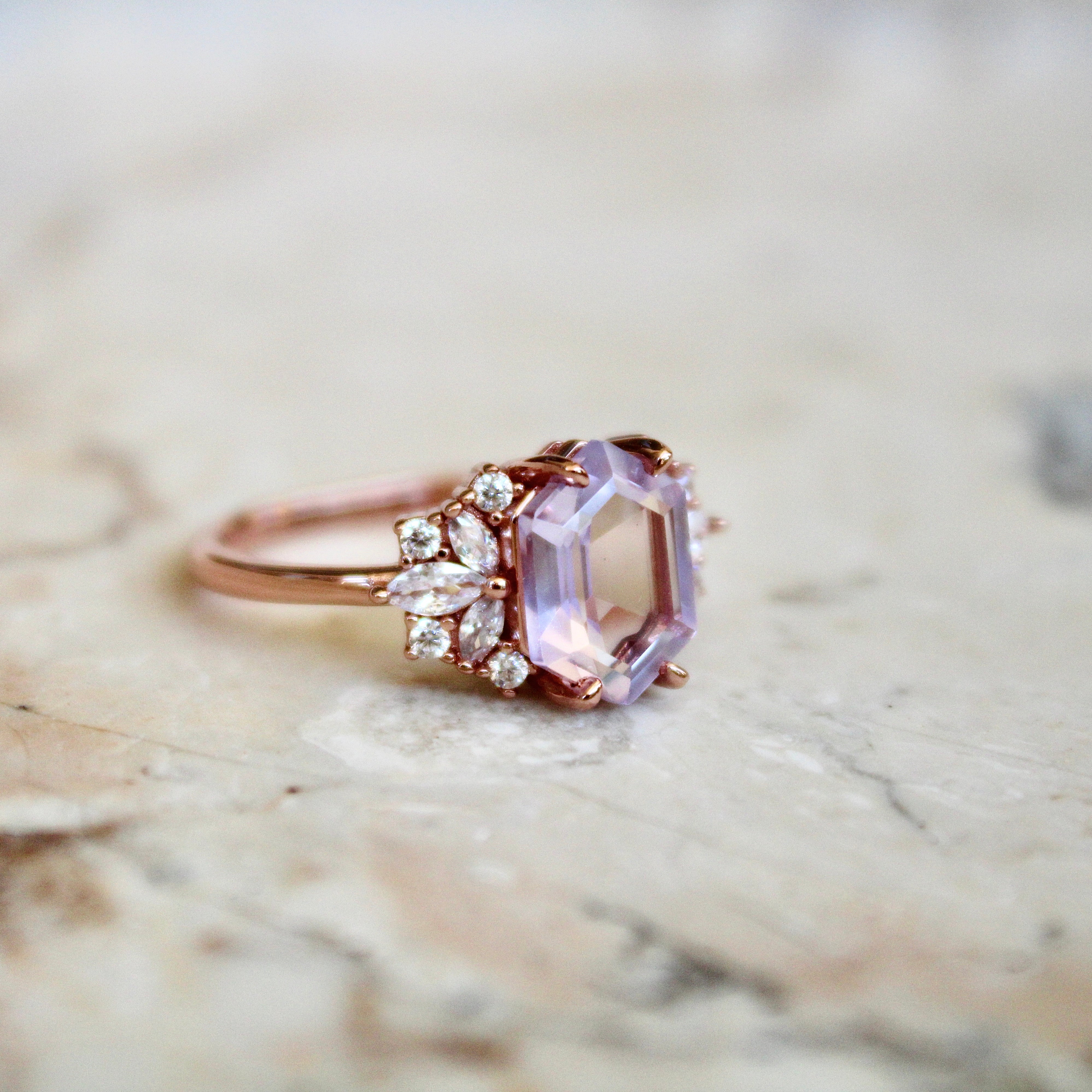 Vivian Grace Jewelry Ring Lavender Quartz Hexagon Floral Ring