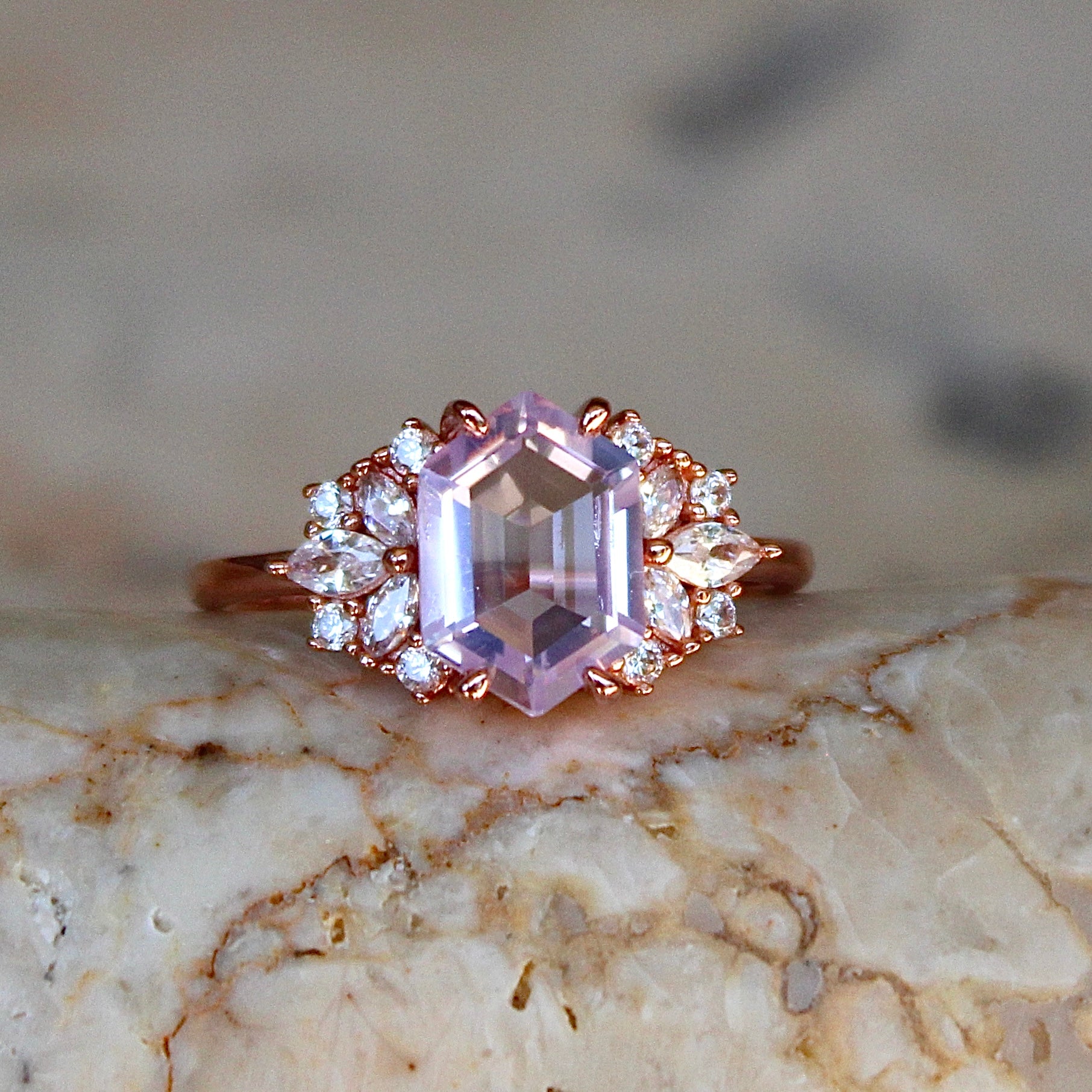 Vivian Grace Jewelry Ring Lavender Quartz Hexagon Floral Ring