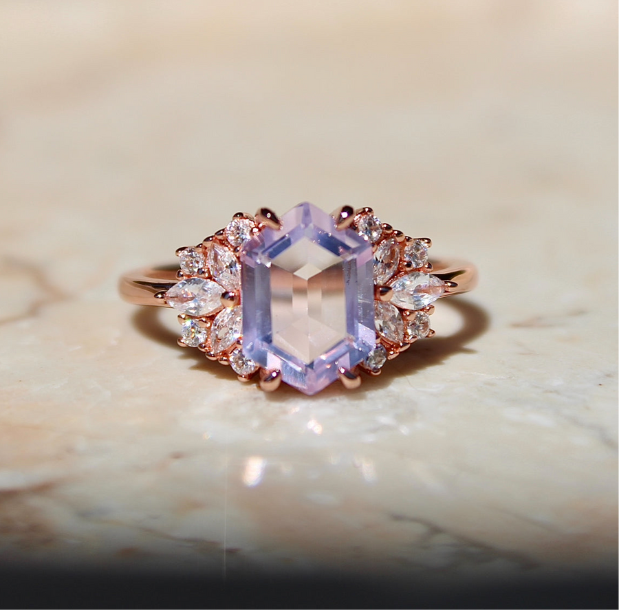 Vivian Grace Jewelry Ring Lavender Quartz Hexagon Floral Ring