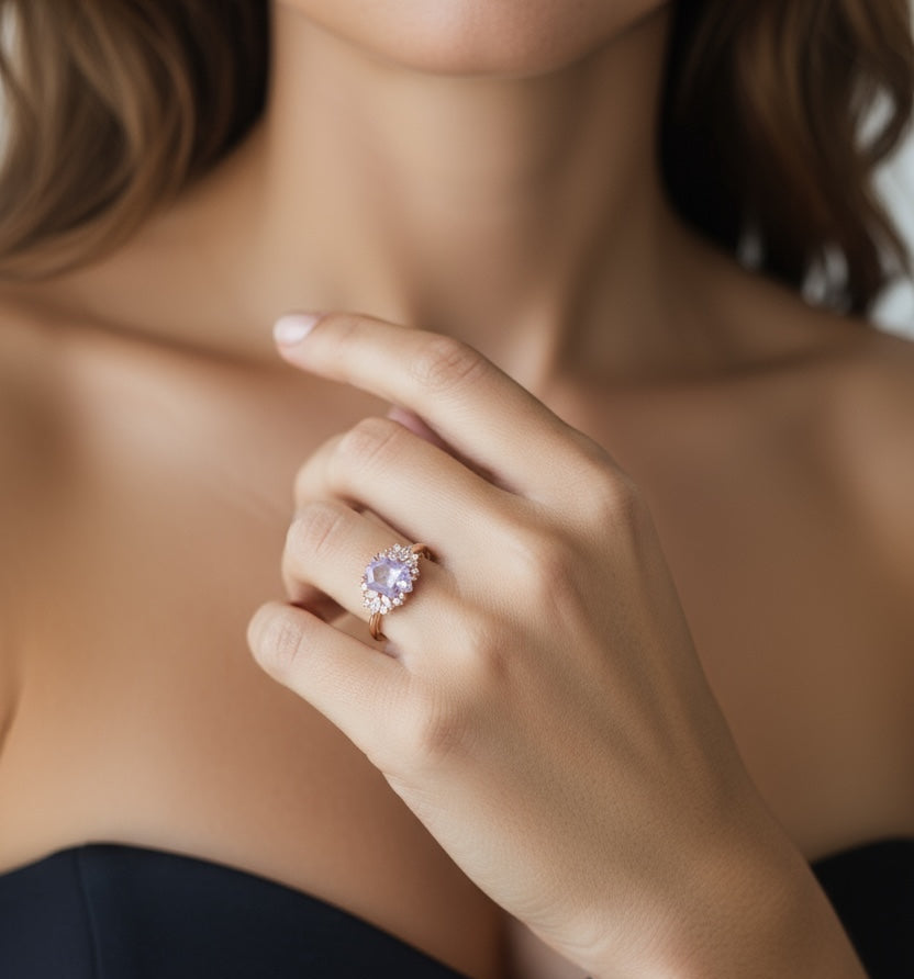 Vivian Grace Jewelry Ring Lavender Quartz Hexagon Floral Ring