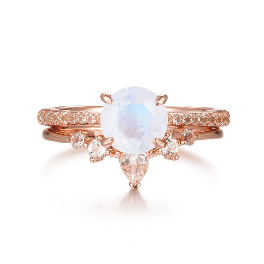 Vivian Grace Jewelry Ring Rose Gold / 5 Ava Moonstone & Topaz Ring Set