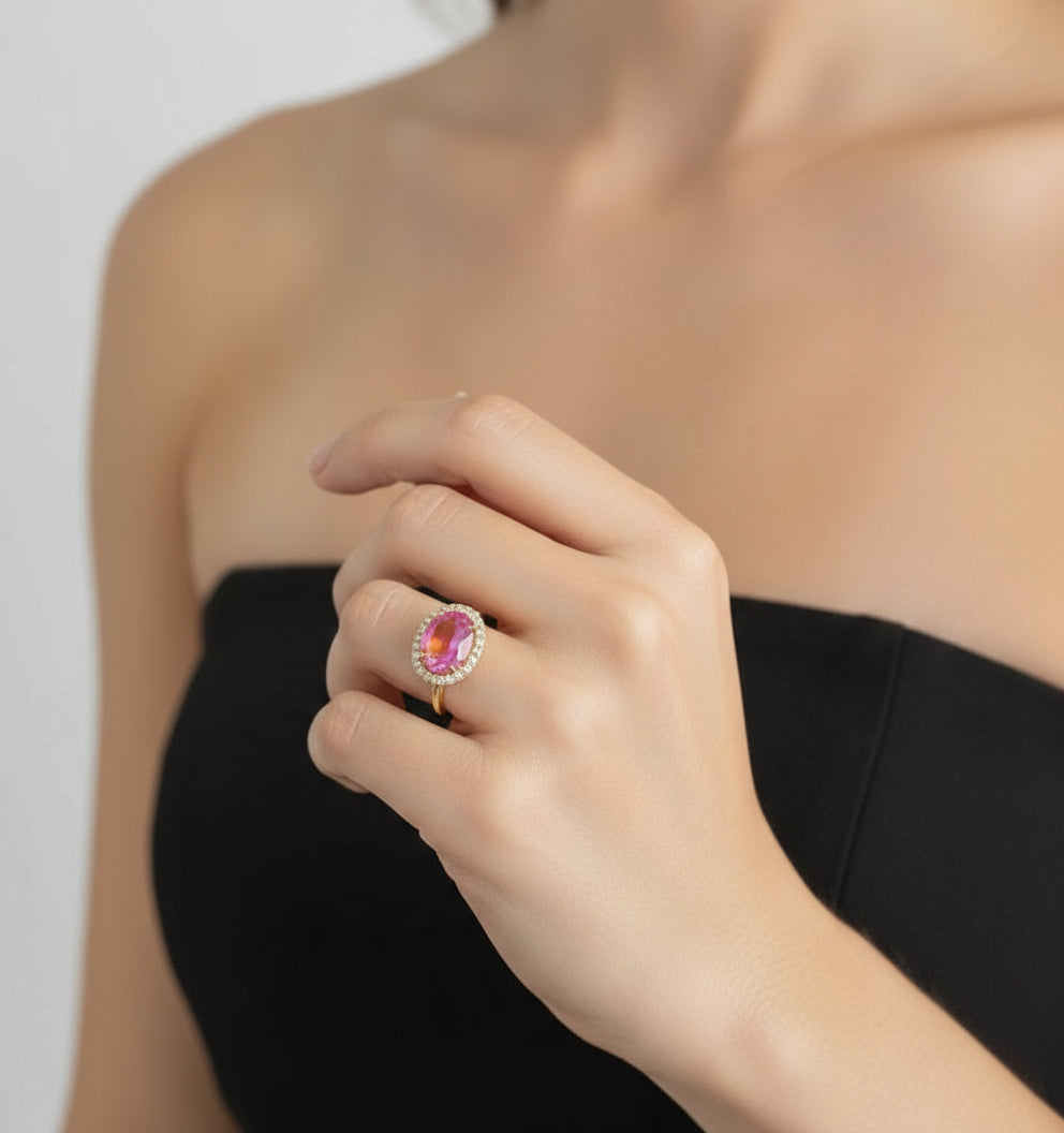 Vivian Grace Jewelry Ring Skye Ring - Pink Dichroic Glass