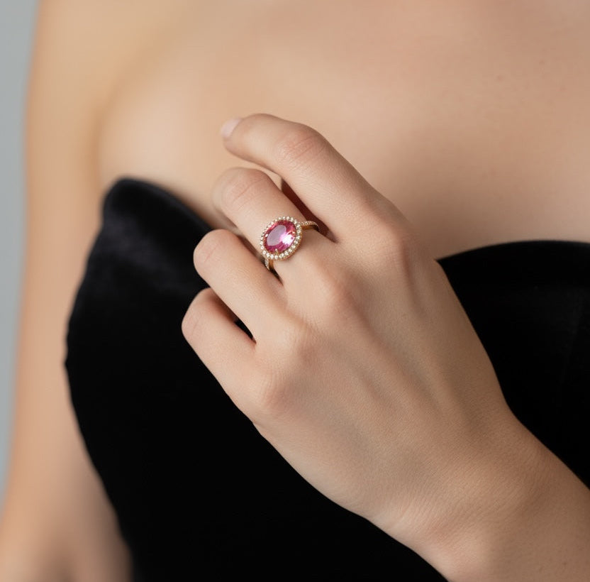 Vivian Grace Jewelry Ring Skye Ring - Pink Dichroic Glass