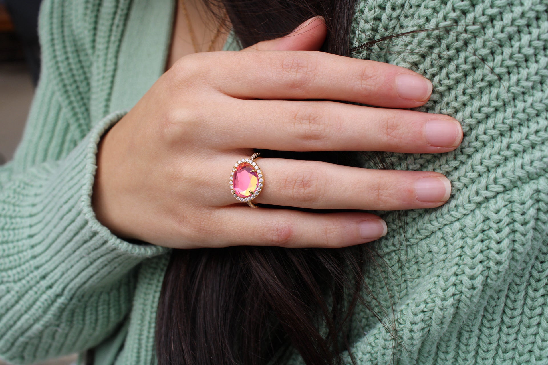 Vivian Grace Jewelry Ring Skye Ring - Pink Dichroic Glass