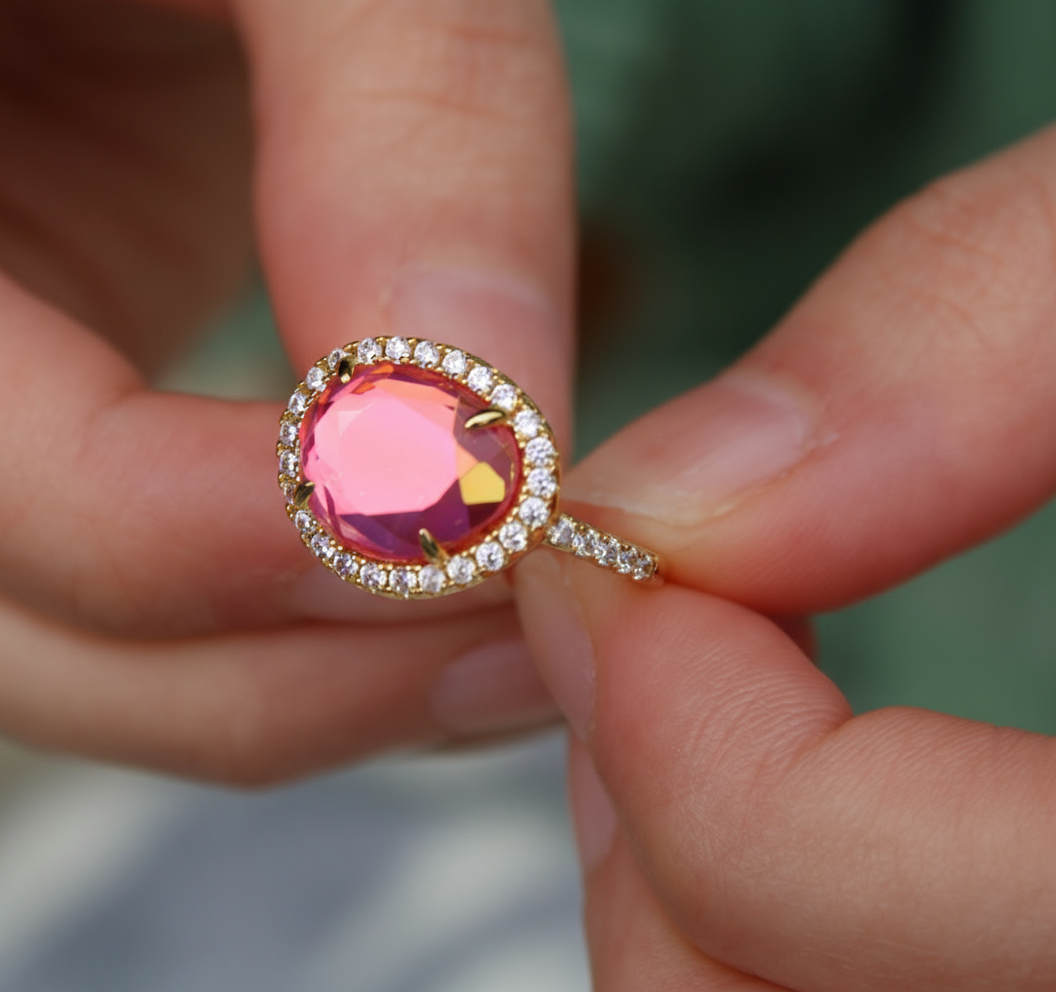 Vivian Grace Jewelry Ring Skye Ring - Pink Dichroic Glass