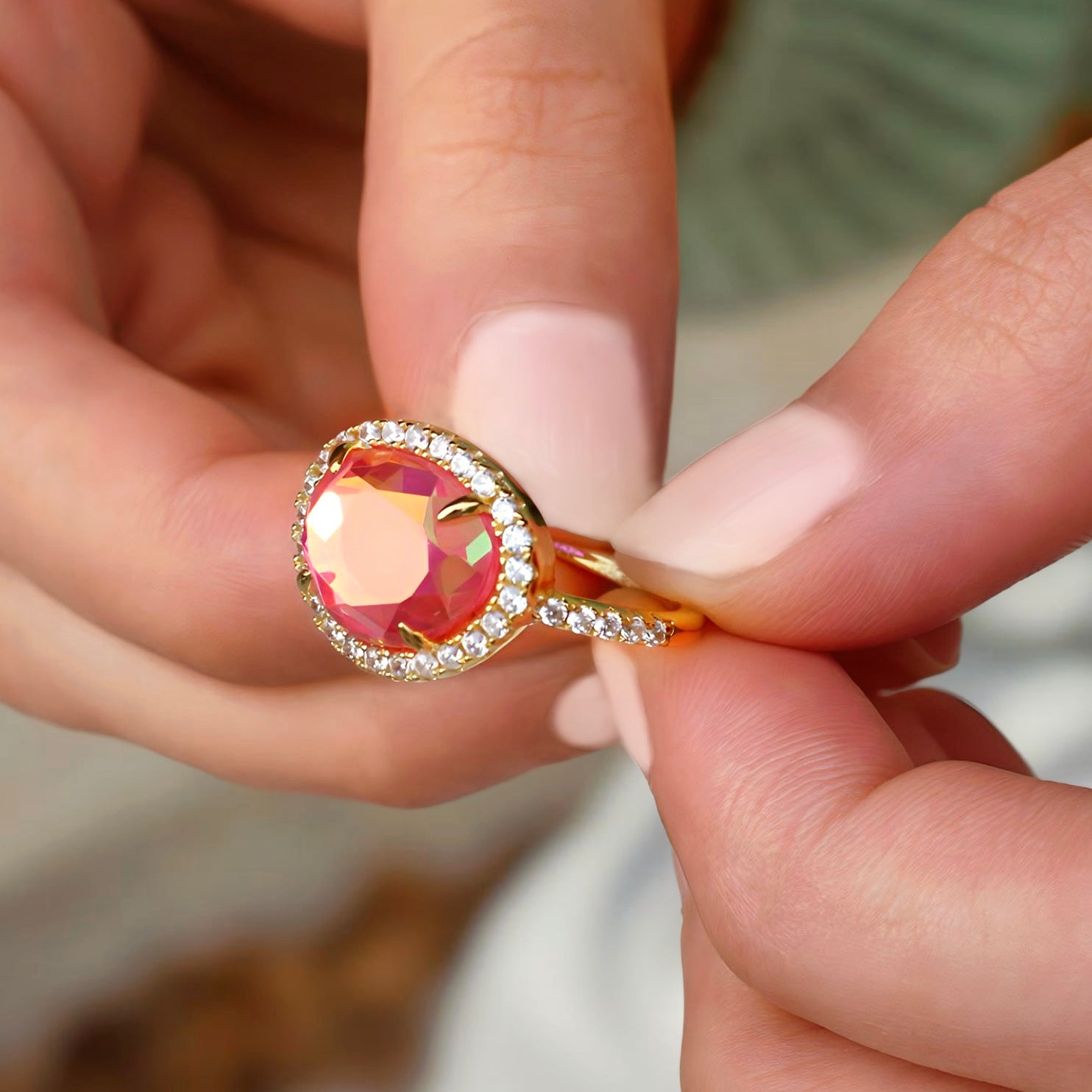 Vivian Grace Jewelry Ring Skye Ring - Pink Dichroic Glass