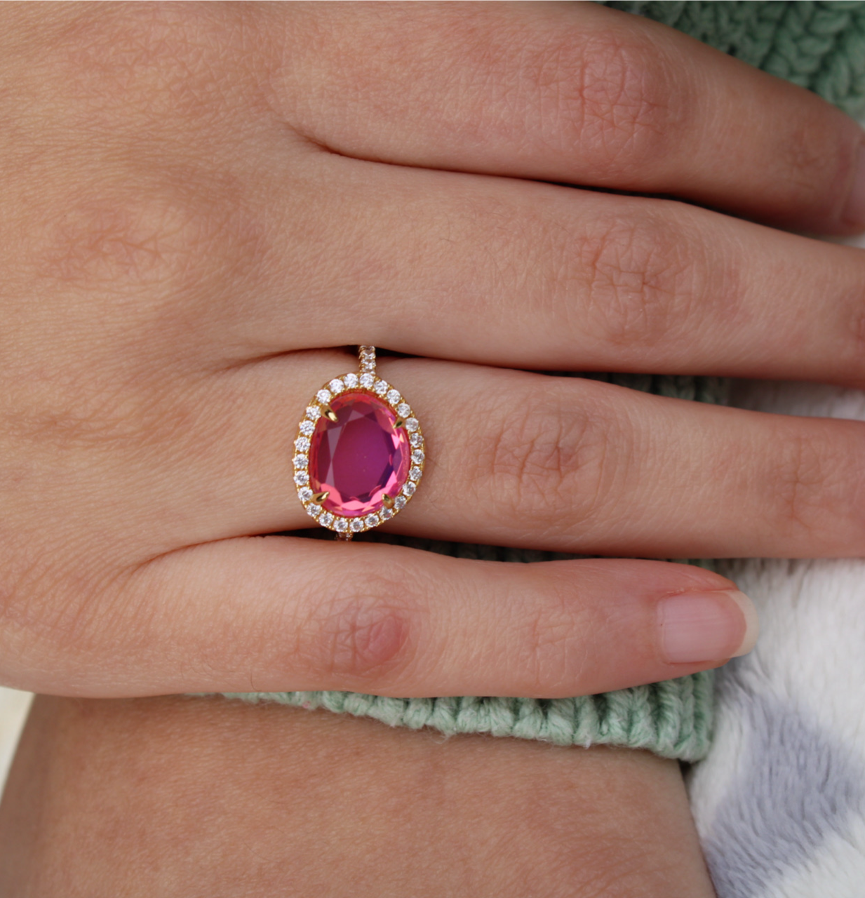 Vivian Grace Jewelry Ring Skye Ring - Pink Dichroic Glass