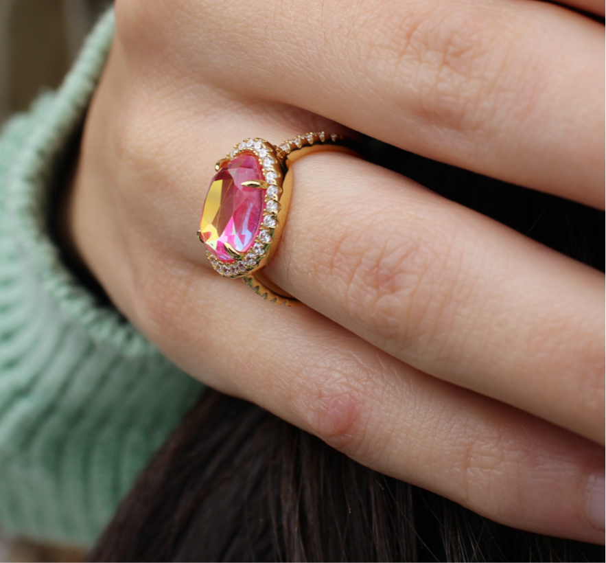 Vivian Grace Jewelry Ring Skye Ring - Pink Dichroic Glass