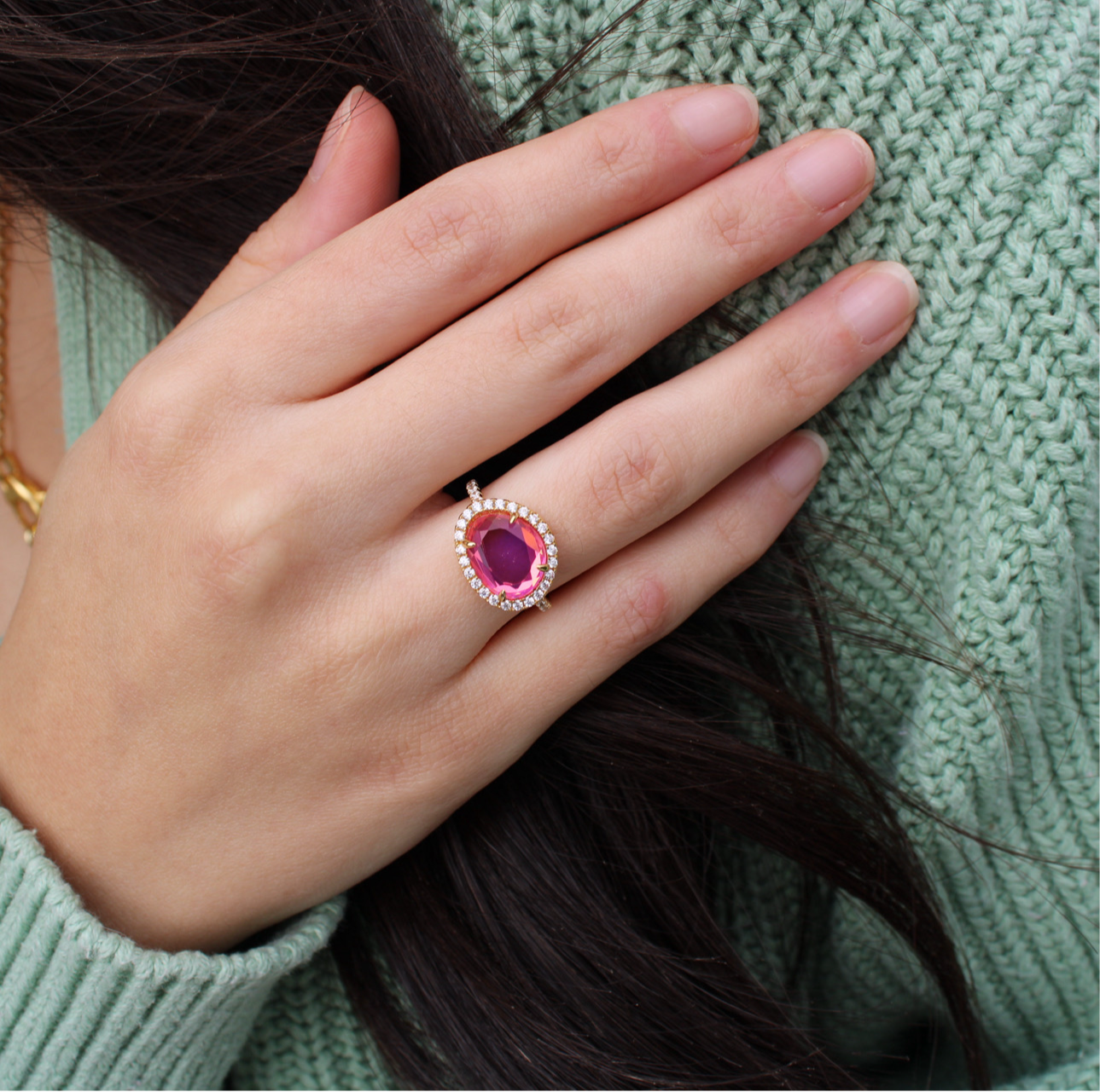 Vivian Grace Jewelry Ring Skye Ring - Pink Dichroic Glass