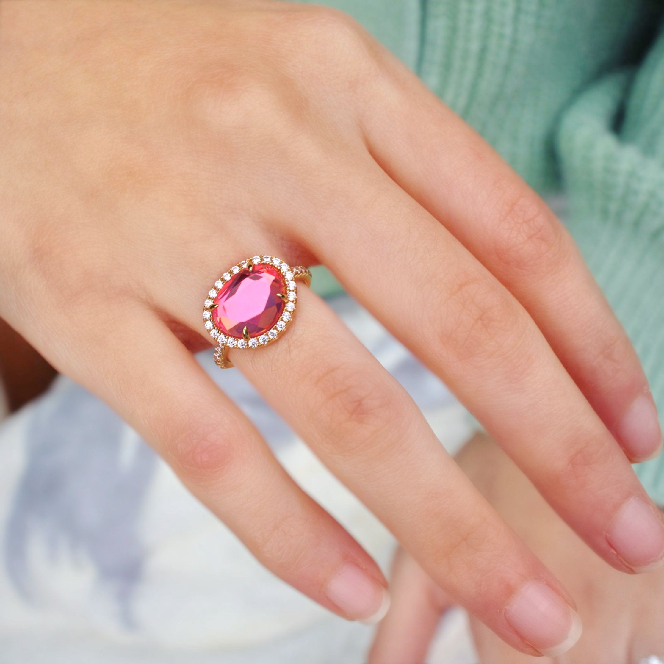 Vivian Grace Jewelry Ring Skye Ring - Pink Dichroic Glass