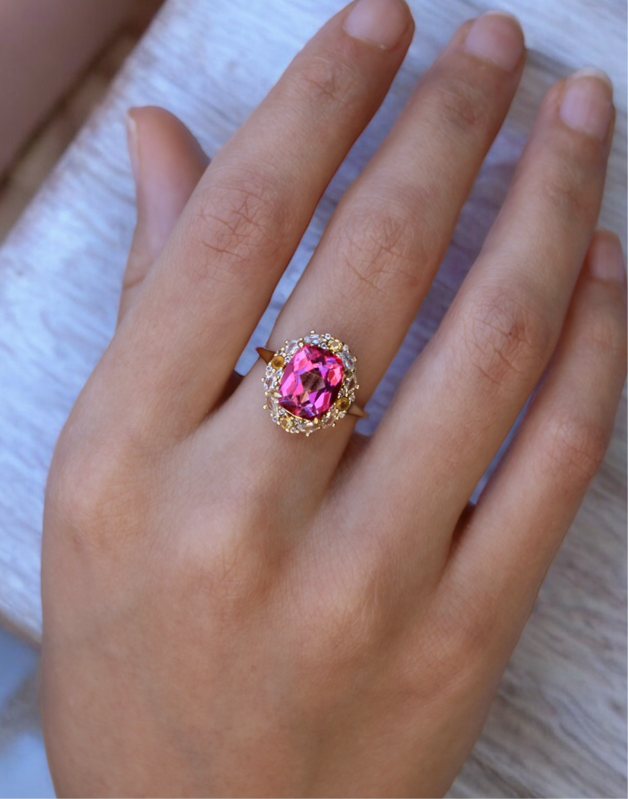 Vivian Grace Jewelry Ring The Poppy Ring - Pink Topaz and Citrine