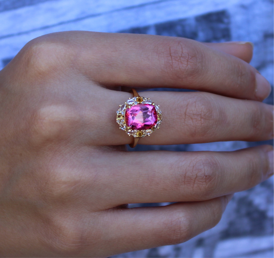 Vivian Grace Jewelry Ring The Poppy Ring - Pink Topaz and Citrine