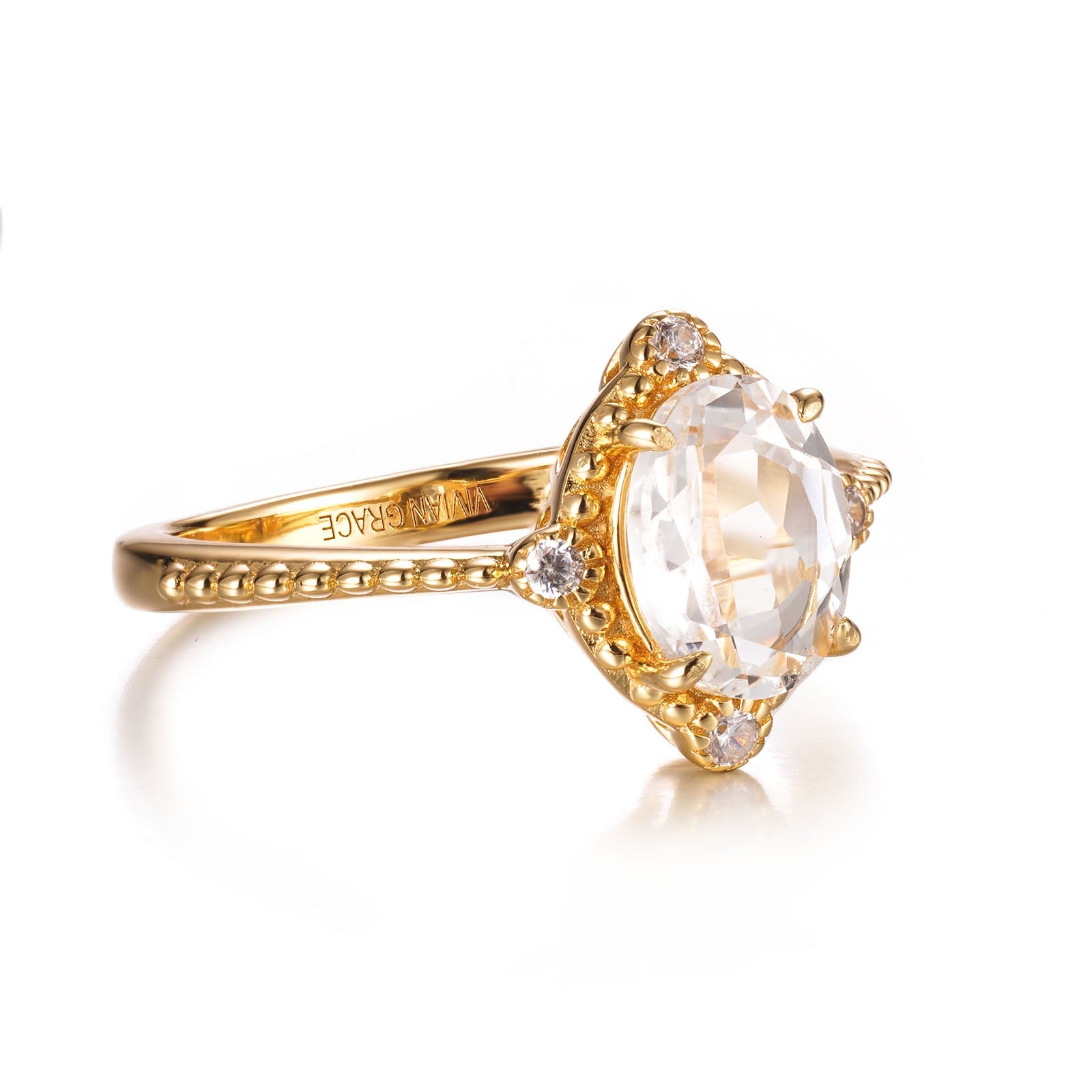 Vivian Grace Jewelry Ring White Topaz Versailles Ring- 14k Gold Vermeil