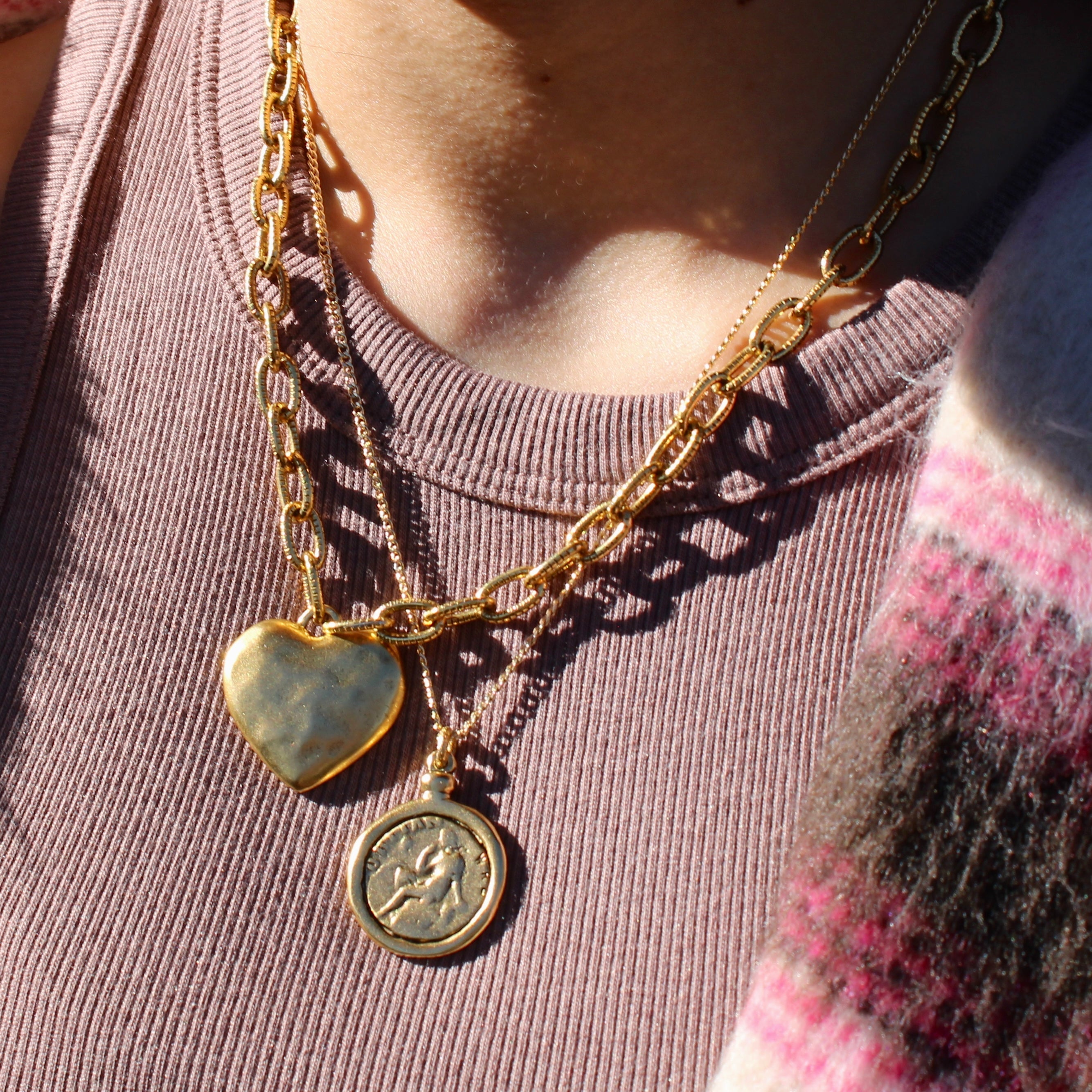 Vivian Grace Necklace Antiqued Gold Chunky Heart Chain
