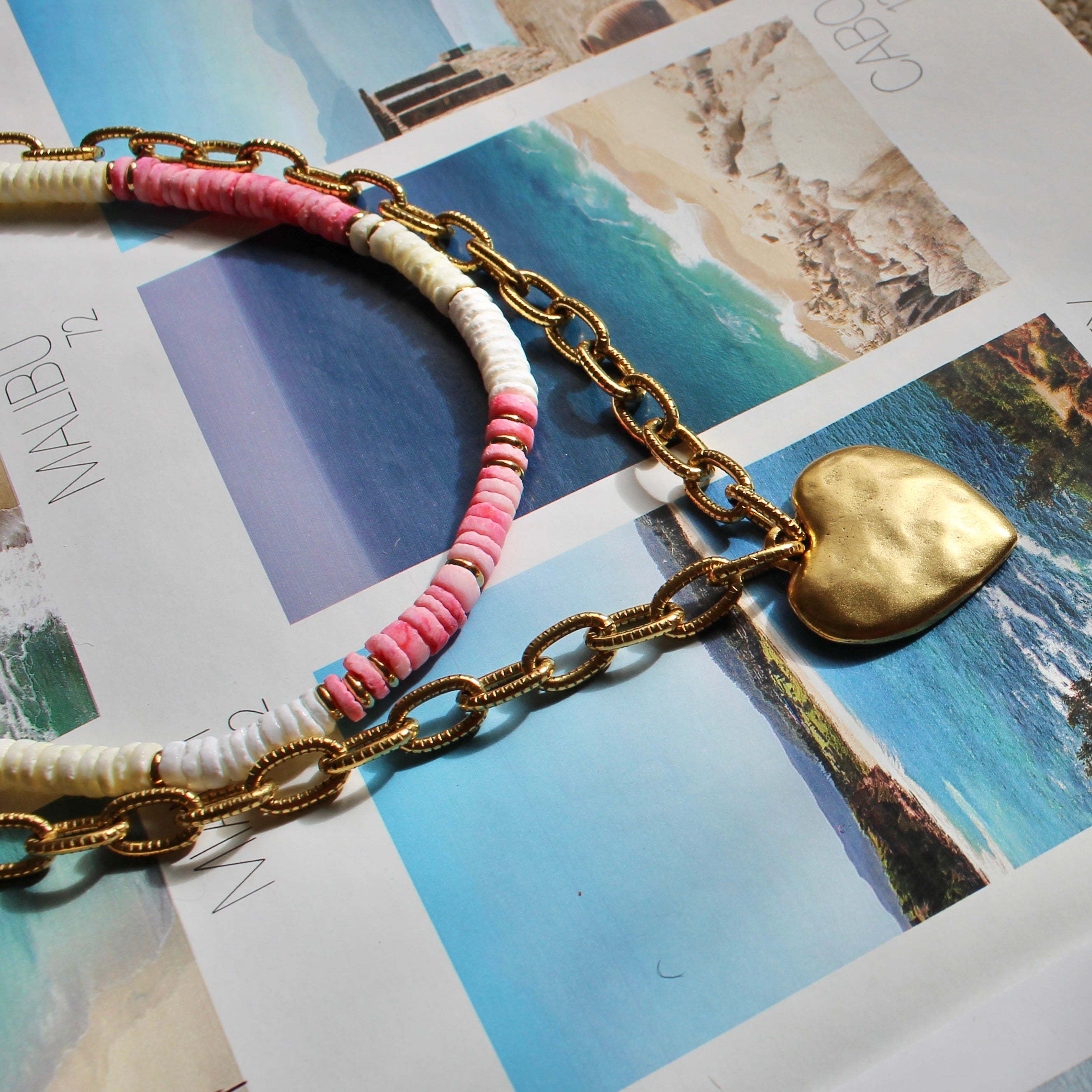 Vivian Grace Necklace Antiqued Gold Chunky Heart Chain